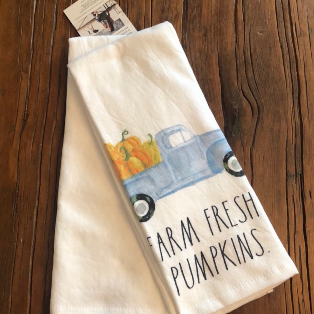 Rae Dunn Towels Farm Fresh Pumpkins Blue Truck 2 Piece Set